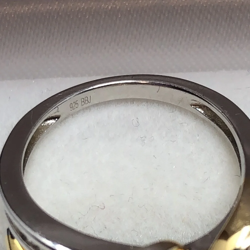 Moissanite Fire Ring Two Tone Crossover 14K Yellow Gold Over 925 Silver Size 7